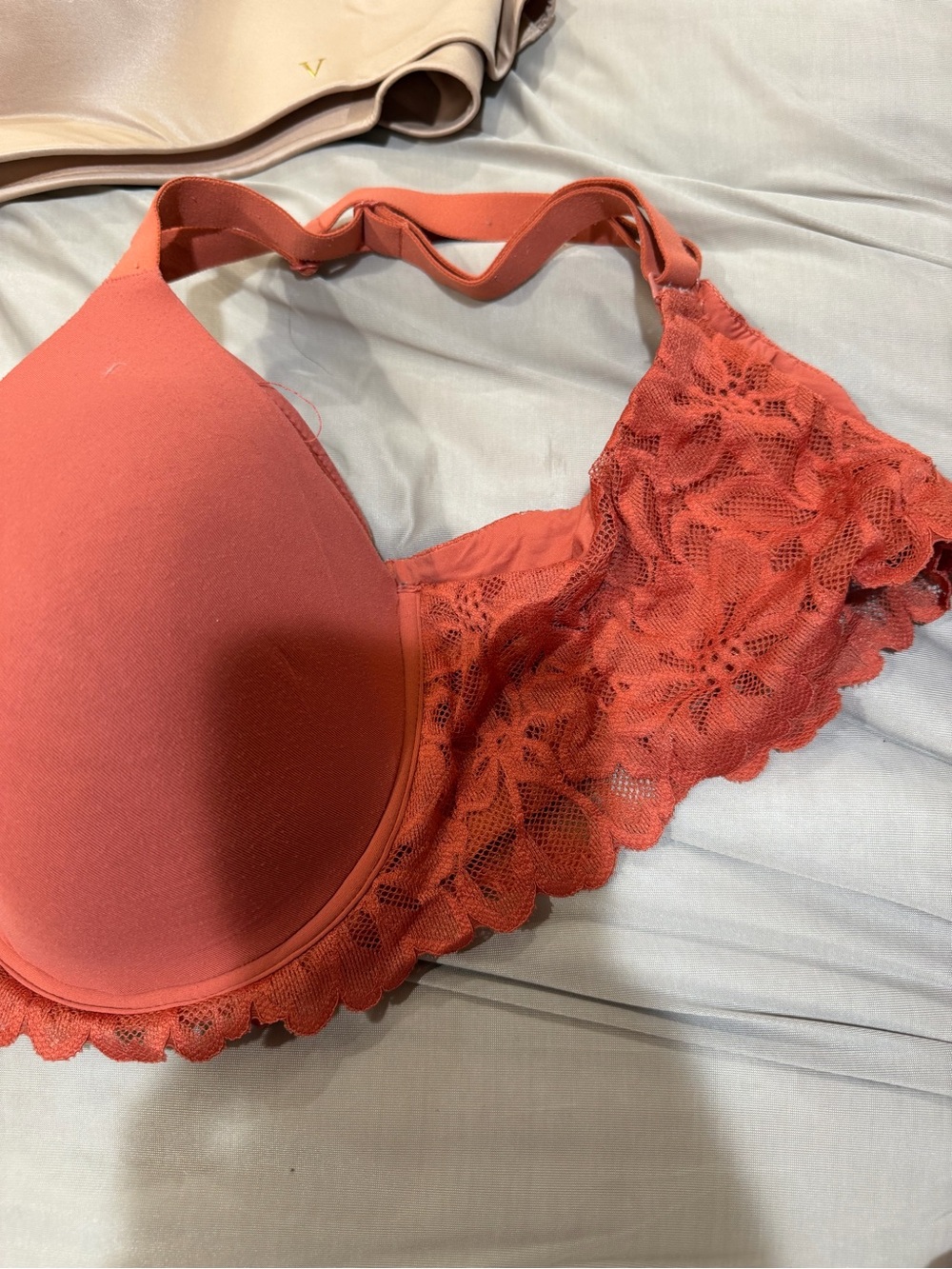 Lace-Trim Padded Bra in Coral 38D